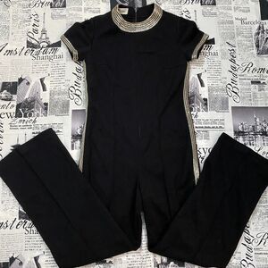 The Collection Women's Black gold sequin vintage 60s jumpsuit short sleeves